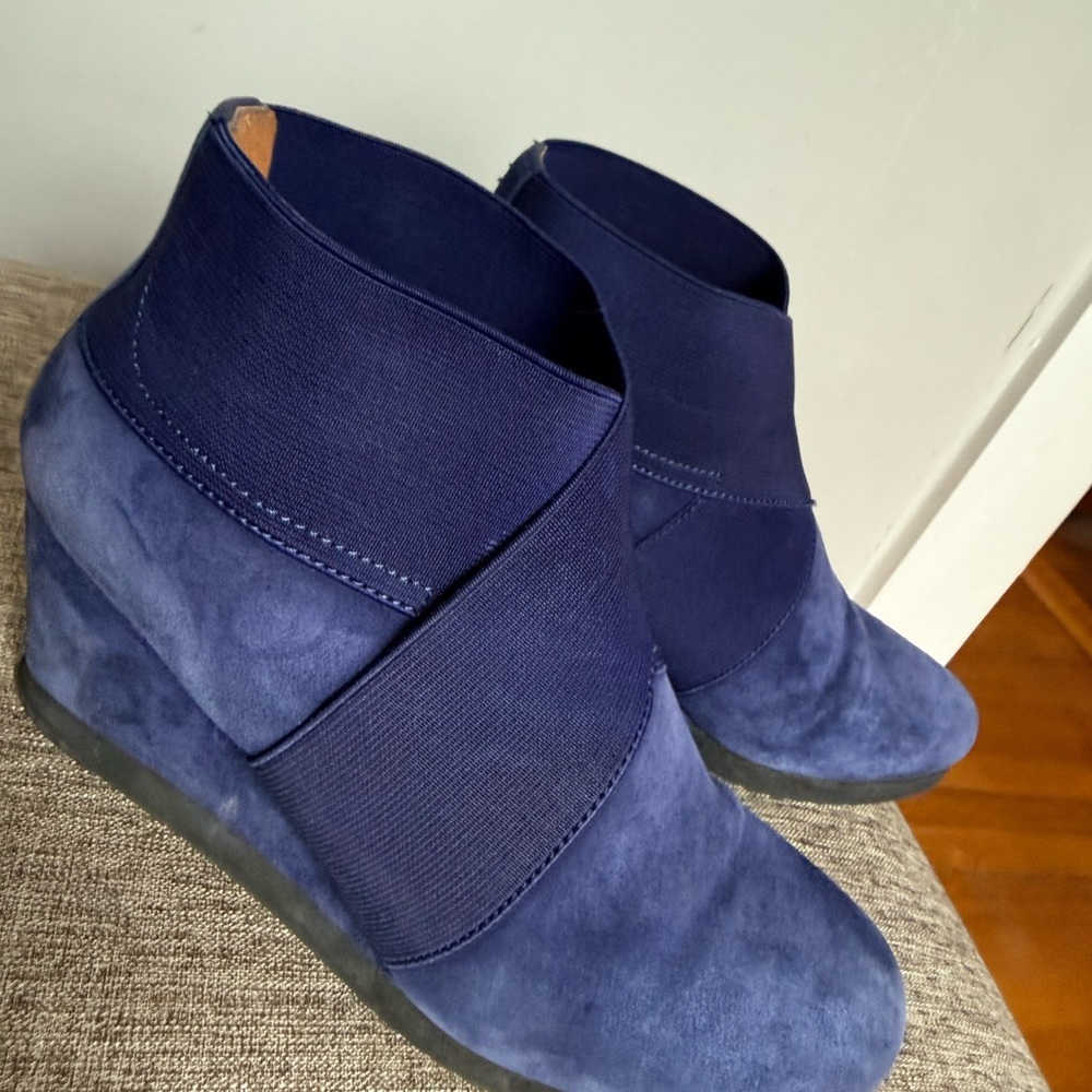 gentle souls Navy Suede Wedge Ankle Boots - Picture 2 of 7